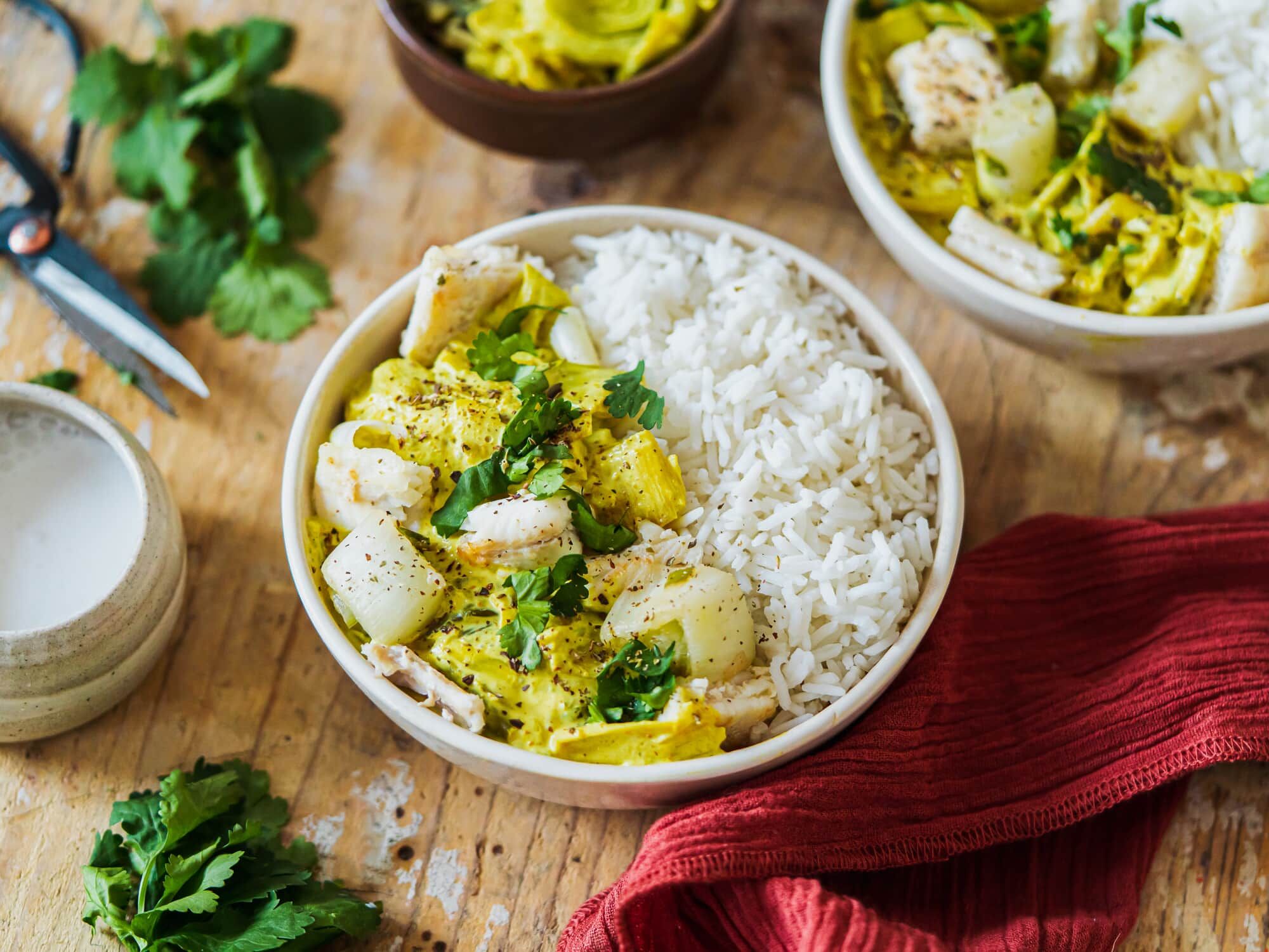 Curry de poisson au lait de coco et poireaux Curry de poisson au lait de coco et poireaux